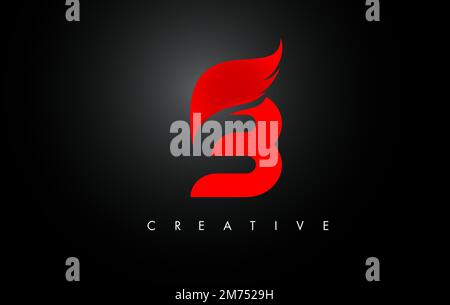 Rotes „B“-Logo mit Flügeln. Buchstabenlogo „Flying Wing“ mit kreativem Black Wing-Konzept. Stock Vektor