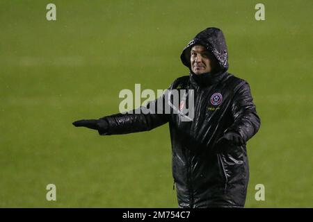 Paul Heckingbottom Manager von Sheffield United würdigt die Fans beim dritten Spiel der Emirates FA Cup Millwall gegen Sheffield United im The Den, London, Großbritannien, 7. Januar 2023 (Foto von Arron Gent/News Images) Stockfoto