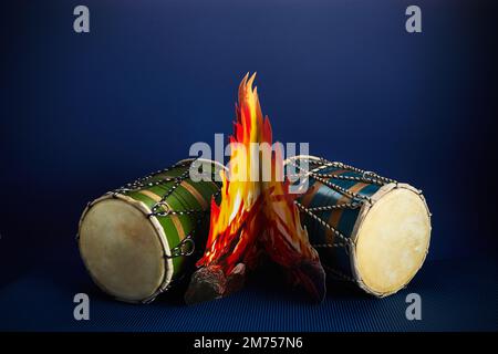 Happy Lohri Festival of Punjab India, Hintergrund der Lohri-Feier. Stockfoto