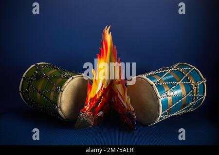 Happy Lohri Festival of Punjab India, Hintergrund der Lohri-Feier. Stockfoto