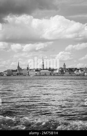 Die Altstadt von Stockholm, Schweden. Schwarzweiß-Fotografie, Stadtbild Stockfoto