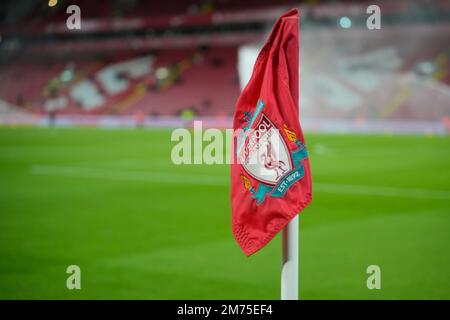 Liverpool, Großbritannien. 07. Januar 2023. Allgemeiner Überblick über das Anfield Stadium vor dem Emirates FA Cup, drittes Spiel Liverpool vs Wolverhampton Wanderers in Anfield, Liverpool, Vereinigtes Königreich, 7. Januar 2023 (Foto von Steve Flynn/News Images) in Liverpool, Vereinigtes Königreich, 1./7. Januar 2023. (Foto: Steve Flynn/News Images/Sipa USA) Guthaben: SIPA USA/Alamy Live News Stockfoto