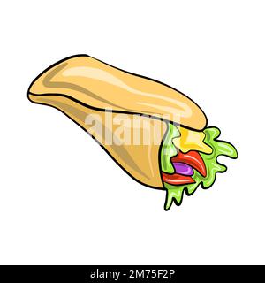 Vector mexikanischer Burrito mit traditioneller Küche im flachen Cartoon-Stil. Stock Vektor