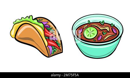 Döner Kebab und Suppe Pop Art Retro-Vektordarstellung. Isoliertes Bild auf weißem Hintergrund. Eine Comic-Imitation. Stock Vektor