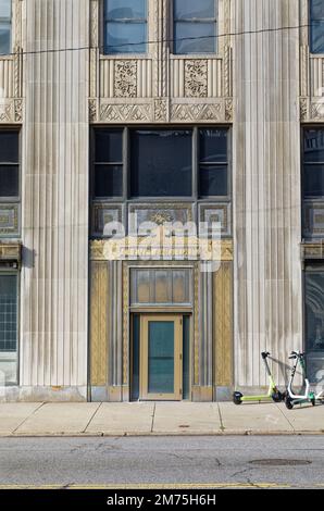 Republic Building, ein Art déco-Teil des Wahrzeichens Tower City Center. Der Ort befindet sich an der Ecke West Prospect Avenue und Ontario Street. Stockfoto