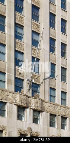 Republic Building, ein Art déco-Teil des Wahrzeichens Tower City Center. Der Ort befindet sich an der Ecke West Prospect Avenue und Ontario Street. Stockfoto