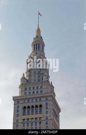 Tower City Center, ein Wahrzeichen von Cleveland, mit Büros, Hotel, Casino, Einkaufszentrum und Verkehrsknotenpunkt. Das 15 Hektar große Wahrzeichen wurde zwischen 1923 und 1962 erbaut. Stockfoto