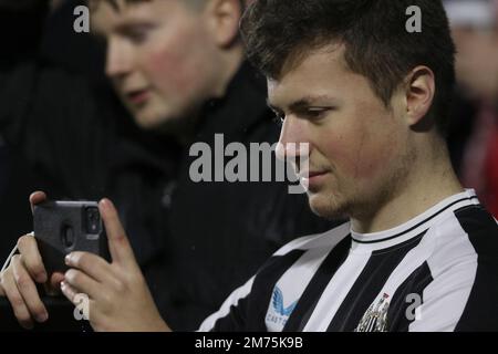 Sheffield, Großbritannien. 7. Januar 2023Newcastle United Youtube Vlogger Adam Pearson beim dritten FA-Cup-Spiel zwischen Sheffield Wednesday und Newcastle United in Hillsborough, Sheffield am Samstag, den 7. Januar 2023. (Kredit: Robert Smith | MI News) Kredit: MI News & Sport /Alamy Live News Stockfoto