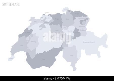Schweizer politische Karte der Verwaltungsabteilungen - Kantone. Graue Vektorkarte mit Beschriftungen. Stock Vektor