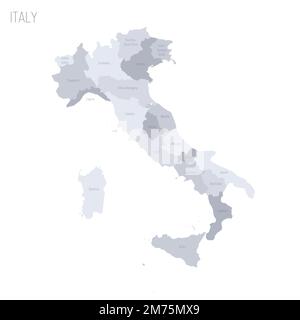 Italien: Politische Karte der Verwaltungsabteilungen - Regionen. Graue Vektorkarte mit Beschriftungen. Stock Vektor