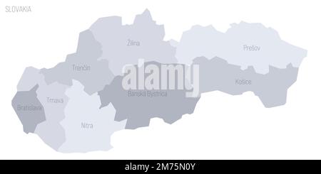 Slowakei: Politische Karte der Verwaltungsabteilungen - Regionen. Graue Vektorkarte mit Beschriftungen. Stock Vektor
