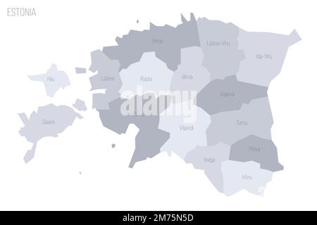 Estnische politische Karte der Verwaltungsabteilungen - Landkreise. Graue Vektorkarte mit Beschriftungen. Stock Vektor