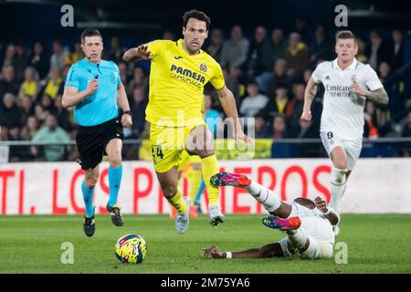 Villarreal, Spanien, 7. Januar 2023. Villarreal ist Alfonso Pedraza Während des spanischen Spiels La Liga zwischen Villarreal CF und Real Madrid im Stadion La Ceramica. Foto von Jose Miguel Fernandez / Alamy Live News ) Stockfoto