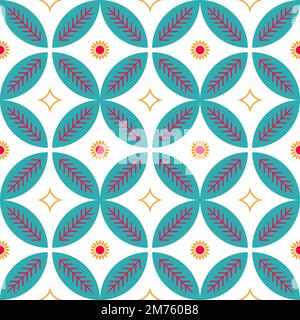 Gemusterte Asulejo-Bodenfliesen. Abstrakter geometrischer Hintergrund. Vektordarstellung, nahtloses mediterranes Muster. Türkische, portugiesische Bodenfliesen azu Stockfoto