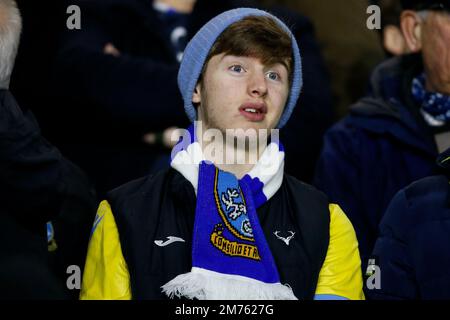 Sheffield, Großbritannien. 07. Januar 2023. Ein Fan von Sheffield Wednesday während des dritten Spiels der Emirates FA Cup Sheffield Wednesday vs Newcastle United in Hillsborough, Sheffield, Vereinigtes Königreich, 7. Januar 2023 (Foto von Ben Early/News Images) in Sheffield, Vereinigtes Königreich, am 1./7. Januar 2023. (Foto: Ben Early/News Images/Sipa USA) Guthaben: SIPA USA/Alamy Live News Stockfoto