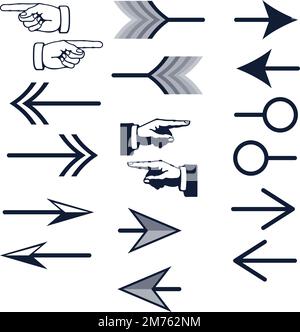 Arrow Icon Kollektion. Pfeilvektordesign. Cursor. Isolierte Pfeile auf schwarzem Hintergrund Stock Vektor