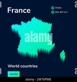 Isometrische 3D-Karte Frankreichs mit gestreiften Vektoren. Stock Vektor