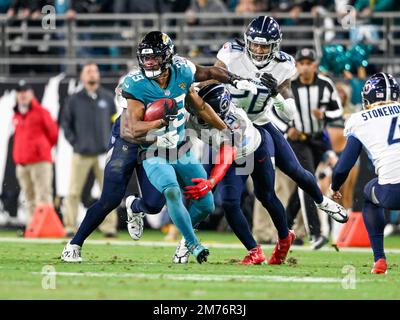 Jacksonville, Florida, USA. 7. Januar 2023. Jacksonville Jaguars Wide Receiver Jamal Agnew (39) während eines Spiels gegen die Tennessee Titans in Jacksonville, FL. Romeo T Guzman/CSM/Alamy Live News Stockfoto