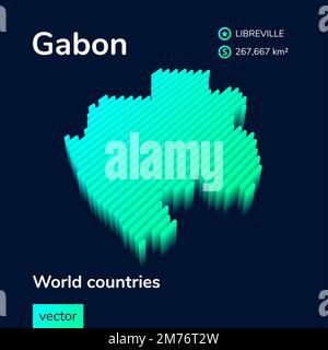 Stilisierte, gestreifte, isometrische 3D-Vektorkarte Gabuns. Stock Vektor