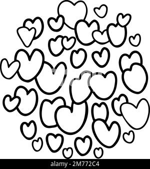 Liebe. Dekor aus kleinen Herzchen. Vektordarstellung. Handgezeichnete Umrisszeichnung. Romantischer valentinstag Stock Vektor