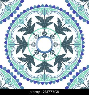Grünes und blaues Mandala-Muster auf weißem Hintergrund Stock Vektor