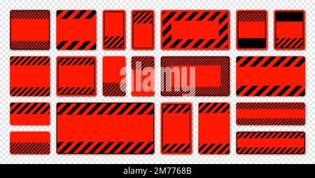 Verschiedene leere rote Warnschilder mit diagonalen Linien. Achtung-, Gefahr- oder Vorsichtshinweis, Baustellenbeschilderung. Realistisches Hinweisschild, Warnung Stock Vektor