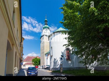 Bruntal (Freudenthal): Kirche der Himmelfahrt der Jungfrau Maria in, Moravskoslezsky, Mährisch-Schlesische Region, Tschechisch Stockfoto