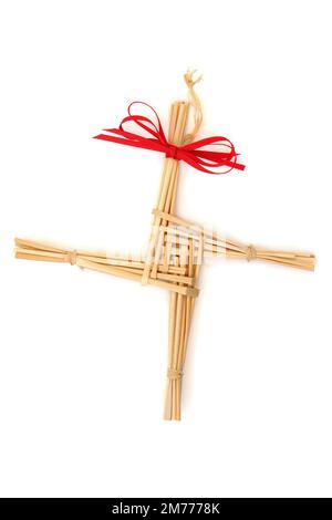 St. Brigids Kreuz Irische heidnische Symbol für den Segen des Hauses Schutz vor Bösem und Feuer. Traditionell hergestellt in Irland am ersten Frühlingstag von Imbloc. Stockfoto