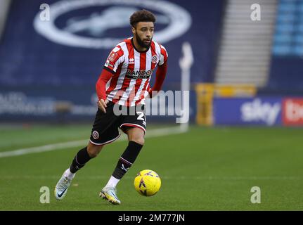 London, Großbritannien. 7. Januar 2023. Jayden Bogle of Sheffield vereinigte sich während des FA-Cup-Spiels im Den, London. Das Bild sollte lauten: Paul Terry/Sportimage Credit: Sportimage/Alamy Live News Stockfoto