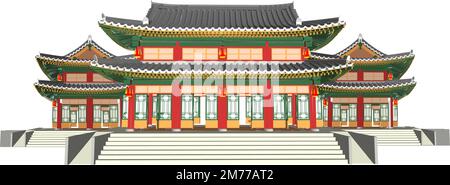 Hanok-Gebäude isoliertes Vektorbildungs-Set. Traditionelle koreanische House Design Element Kollektion. Antike, klassische asiatische Stadt im Cartoon-Stil. Stock Vektor