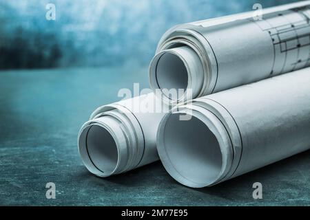 Blueprints auf metallischem Hintergrund Stockfoto