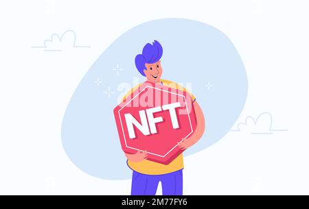 NFT-Token und digitale Kunst als Kryptowährung und Bezahlung Stock Vektor
