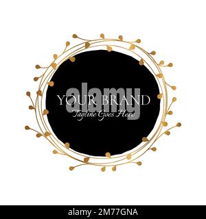 Eleganter Rahmen mit rundem Blattdesign in Schwarz und Gold Stock Vektor
