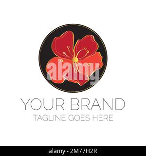 Logo Mit Roter Blume. Blumenmarke Stock Vektor