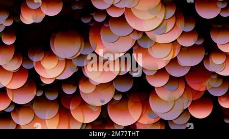 3D-Rendering einer Anordnung von Kreisen. Kreise unterschiedlicher Größe im Raum. Helle Komposition, geeignet für alle hellen Hintergrunddesigns Stockfoto