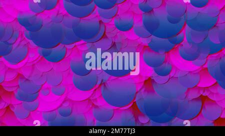 3D-Rendering einer Anordnung von Kreisen. Kreise unterschiedlicher Größe im Raum. Helle Komposition, geeignet für alle hellen Hintergrunddesigns Stockfoto