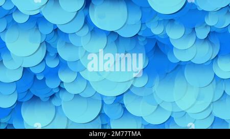 3D-Rendering einer Anordnung von Kreisen. Kreise unterschiedlicher Größe im Raum. Helle Komposition, geeignet für alle hellen Hintergrunddesigns Stockfoto