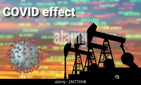 Covid Effekt auf die Rohölpreise, Darstellung der Nachfrage auf dem Weltmarkt. Stockfoto