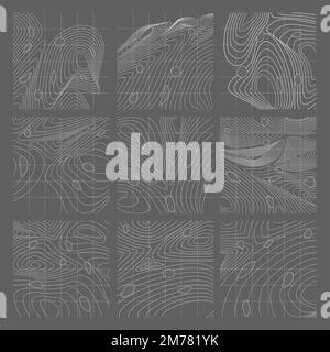 Weiß und grau abstrakte Kartenkonturlinien Hintergrund gesetzt Stock Vektor