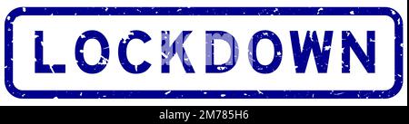 Grunge blau Lockdown Wort quadratische Gummidichtung Stempel auf weißem Hintergrund Stock Vektor