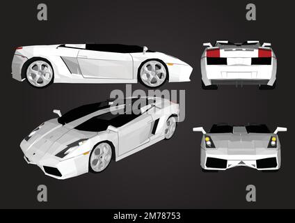 Flache, isometrische, hochwertige Vektorautos in modernem Design. Limousine, Kleinbus, Elektroauto und Roller. Für Infografiken, Werbung, Web- und Spieldesign Stock Vektor