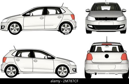 Flache, isometrische, hochwertige Vektorautos in modernem Design. Limousine, Kleinbus, Elektroauto und Roller. Für Infografiken, Werbung, Web- und Spieldesign Stock Vektor