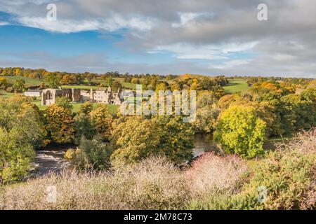 Die Überreste des prämonstratenserischen Klosters Egglestone Abbey in der Nähe von Barnard Castle, Teesdale Stockfoto