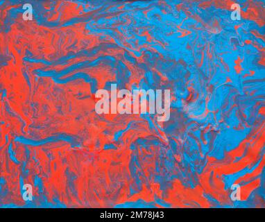 Abstrakte Acrylmalerei in Blau und Rot Stockfoto