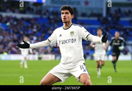 Sonny Perkins von Leeds United feiert beim dritten Spiel des Emirates FA Cup im Cardiff City Stadium das zweite Tor seiner Mannschaft. Foto: Sonntag, 8. Januar 2023. Stockfoto