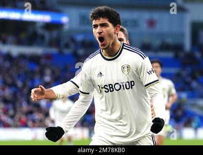 Sonny Perkins von Leeds United feiert beim dritten Spiel des Emirates FA Cup im Cardiff City Stadium das zweite Tor seiner Mannschaft. Foto: Sonntag, 8. Januar 2023. Stockfoto