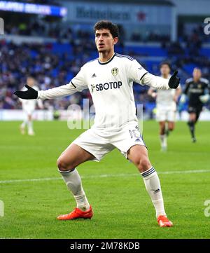 Sonny Perkins von Leeds United feiert beim dritten Spiel des Emirates FA Cup im Cardiff City Stadium das zweite Tor seiner Mannschaft. Foto: Sonntag, 8. Januar 2023. Stockfoto