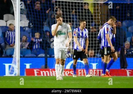 Hillsborough Stadium, Sheffield, England - 7. Januar 2023 Chris Wood (20) von Newcastle United, nachdem eine große Chance auf ein Tor verpasst wurde - während des Spiels Sheffield Wednesday gegen Newcastle United, Emirates FA Cup, 2022/23, Hillsborough Stadium, Sheffield, England - 7. Januar 2023 Kredit: Arthur Haigh/WhiteRosePhotos/Alamy Live News Stockfoto