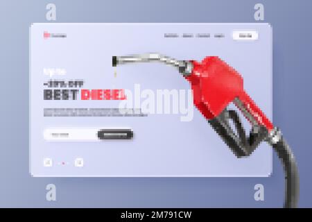 Kraftstoffverkauf. 3D-Kraftstoffpumpe Benzinölstation Werbe-Rabattbanner, Nachfüllpistole befüllt Erdölbank Rohöl Diesel Energie Marketing AutomobilVektor Illustration von Benzinöl Stock Vektor