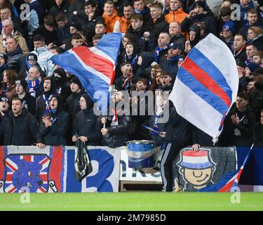 Dundee, Schottland, Großbritannien. 8. Januar 2023; Tannadice Park, Dundee, Schottland: Scottish Premiership Football, Dundee United versus Rangers; Rangers Fans Credit: Action Plus Sports Images/Alamy Live News Stockfoto